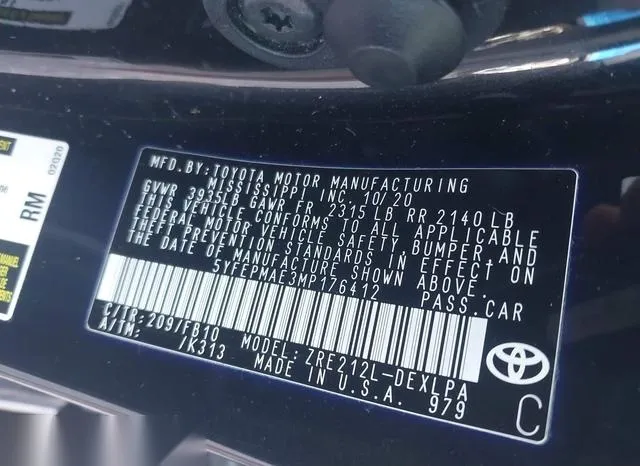 5YFEPMAE3MP176412 2021 2021 Toyota Corolla- LE 9