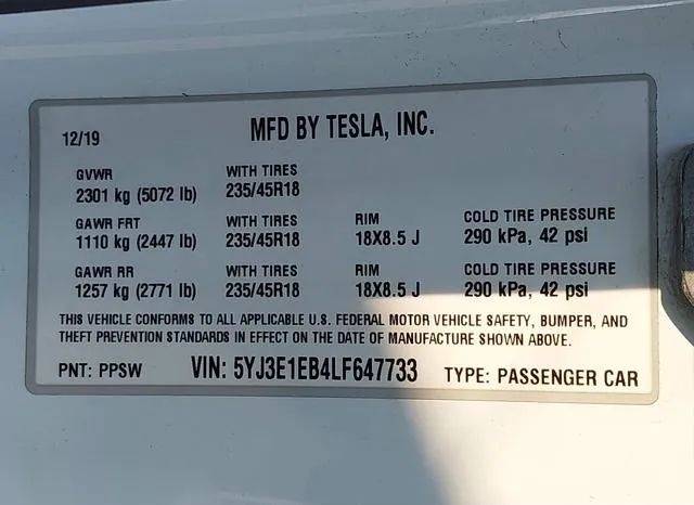 5YJ3E1EB4LF647733 2020 2020 Tesla Model 3- Long Range Dual 9