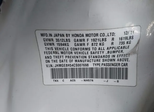 JHMGE8H54CS007698 2012 2012 Honda Fit- Sport 9