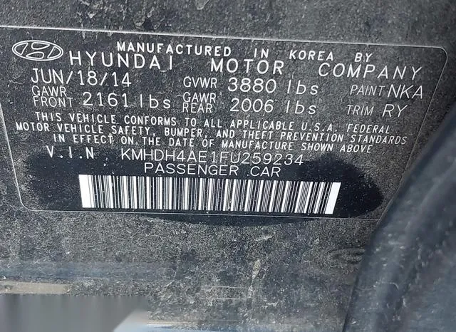 KMHDH4AE1FU259234 2015 2015 Hyundai Elantra- SE 9