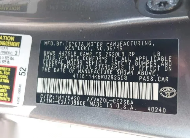 4T1B11HK6KU282508 2019 2019 Toyota Camry- SE 9