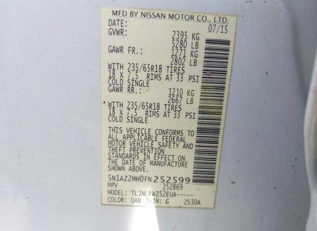 5N1AZ2MH0FN252599 2015 2015 Nissan Murano- SL 9