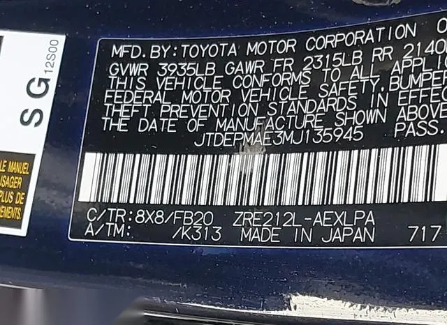 JTDEPMAE3MJ135945 2021 2021 Toyota Corolla- LE 9