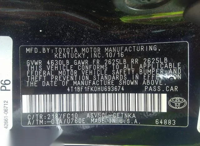 4T1BF1FK0HU693674 2017 2017 Toyota Camry- LE 9