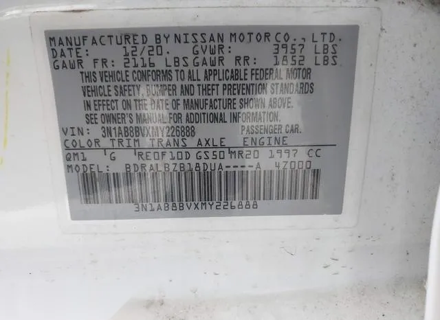 3N1AB8BVXMY226888 2021 2021 Nissan Sentra- S Xtronic Cvt 9