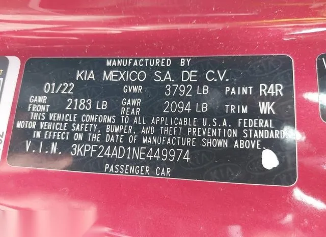 3KPF24AD1NE449974 2022 2022 KIA Forte- Lxs 9