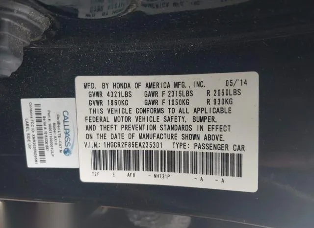 1HGCR2F85EA235301 2014 2014 Honda Accord- Ex-L 9