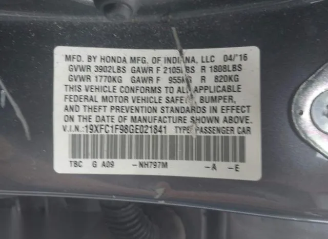 19XFC1F98GE021841 2016 2016 Honda Civic- Touring 9