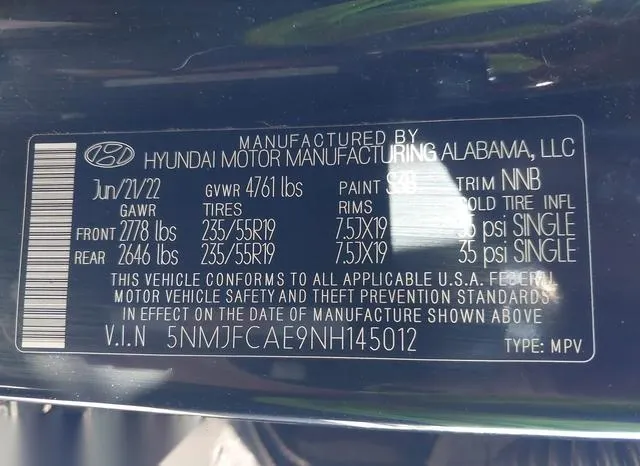 5NMJFCAE9NH145012 2022 2022 Hyundai Tucson- Sel 9