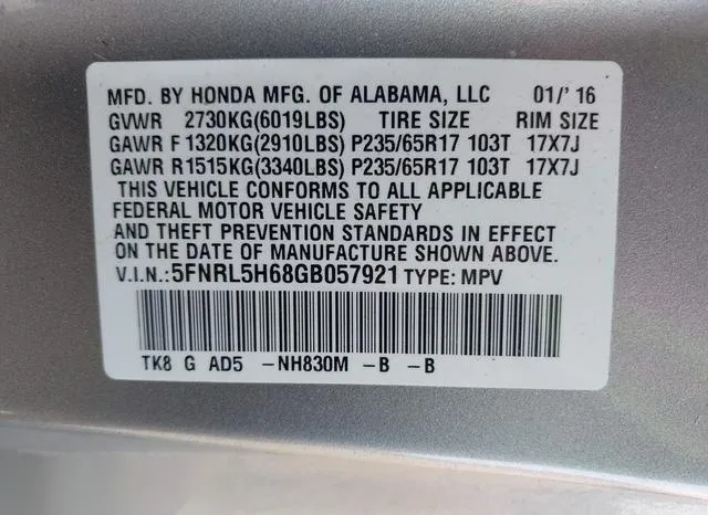 5FNRL5H68GB057921 2016 2016 Honda Odyssey- Ex-L 9