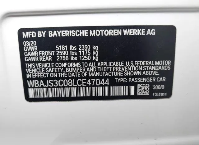 WBAJS3C08LCE47044 2020 2020 BMW 5 Series- 540I Xdrive 9