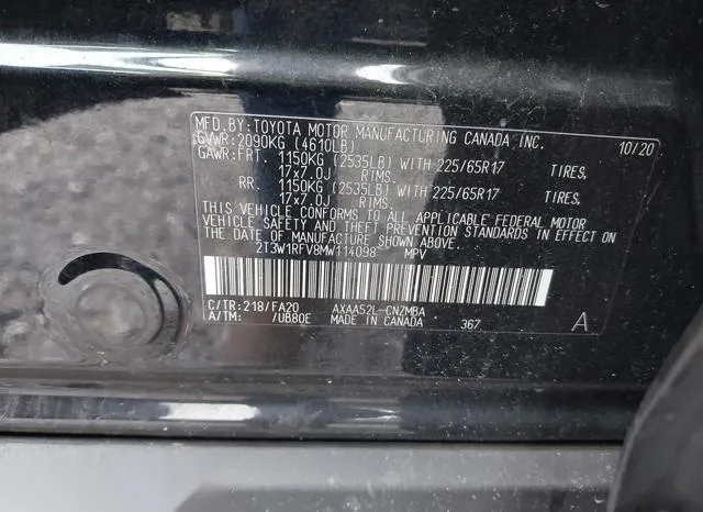 2T3W1RFV8MW114098 2021 2021 Toyota RAV4- Xle 9