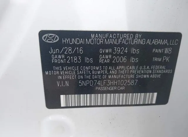 5NPD74LF3HH102587 2017 2017 Hyundai Elantra- SE 9