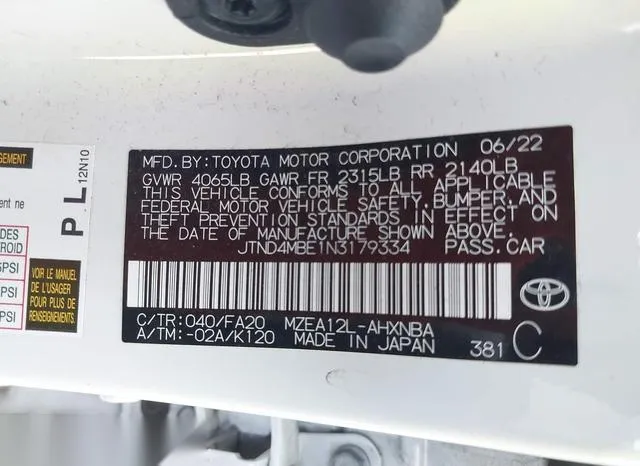 JTND4MBE1N3179334 2022 2022 Toyota Corolla- SE 9