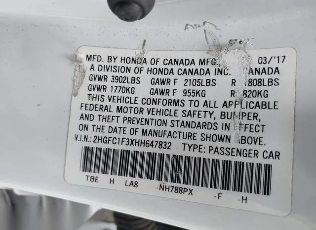 2HGFC1F3XHH647832 2017 2017 Honda Civic- Ex-T 9