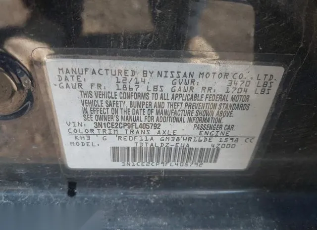 3N1CE2CP9FL405792 2015 2015 Nissan Versa- Note S -sr-/S Plu 9