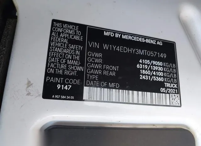 W1Y4EDHY3MT057149 2021 2021 Mercedes-Benz Sprinter 2500- Hig 9