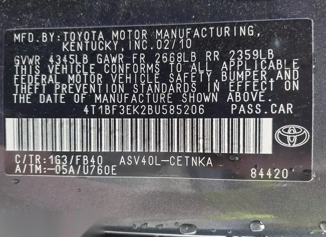 4T1BF3EK2BU585206 2011 2011 Toyota Camry- LE 9