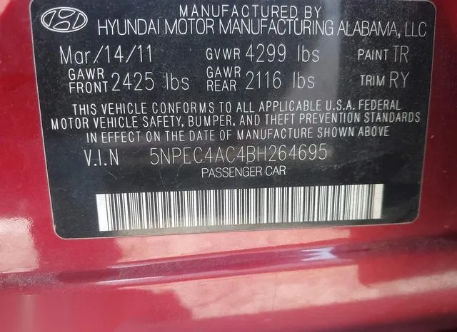 5NPEC4AC4BH264695 2011 2011 Hyundai Sonata- SE 9