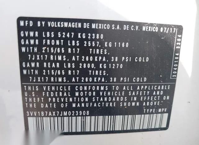 3VV1B7AX7JM023908 2018 2018 Volkswagen Tiguan- 2-0T S 9