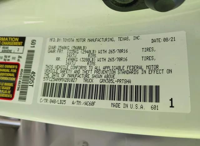 5TFCZ5AN9MX281027 2021 2021 Toyota Tacoma- Trd Pro 9