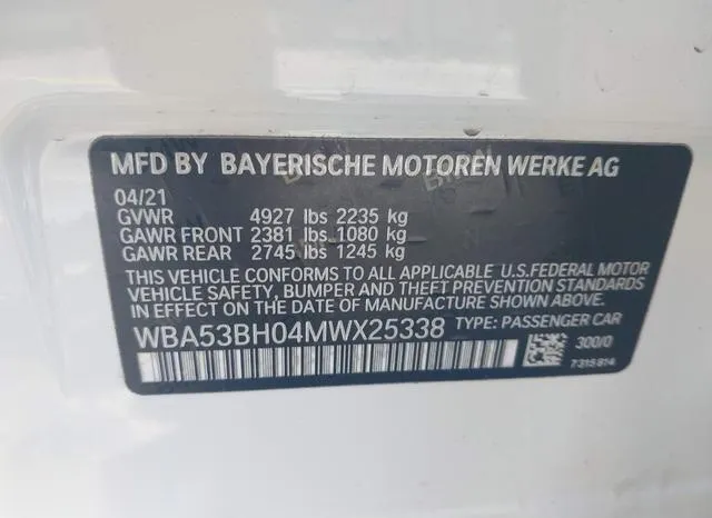 WBA53BH04MWX25338 2021 2021 BMW 5 Series- 530I 9