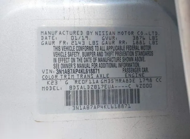 3N1AB7AP4KL618871 2019 2019 Nissan Sentra- SV 9