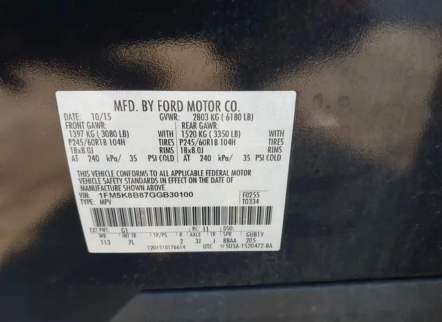 1FM5K8B87GGB30100 2016 2016 Ford Explorer 9