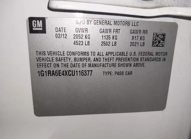 1G1RA6E4XCU116377 2012 2012 Chevrolet Volt 9