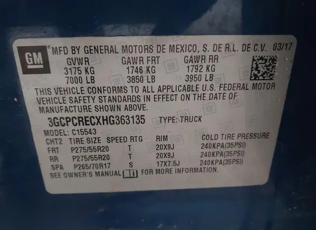 3GCPCRECXHG363135 2017 2017 Chevrolet Silverado 1500- 1LT 9