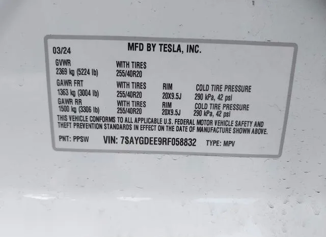 7SAYGDEE9RF058832 2024 2024 Tesla Model Y- Long Range Dual M 9