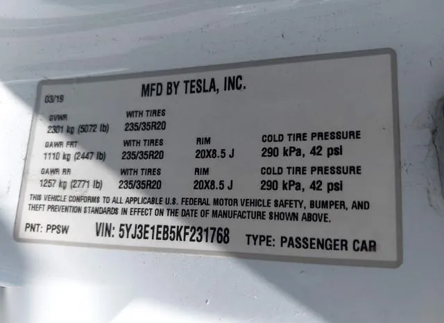 5YJ3E1EB5KF231768 2019 2019 Tesla Model 3- Long Range/Perfo 9