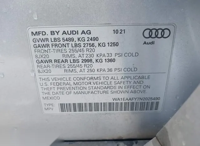 WA1EAAFY7N2025490 2022 2022 Audi Q5- Premium Plus 45 Tfsi S  9