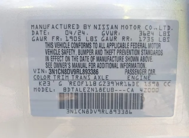 3N1CN8DV9RL893386 2024 2024 Nissan Versa- 1-6 S 9