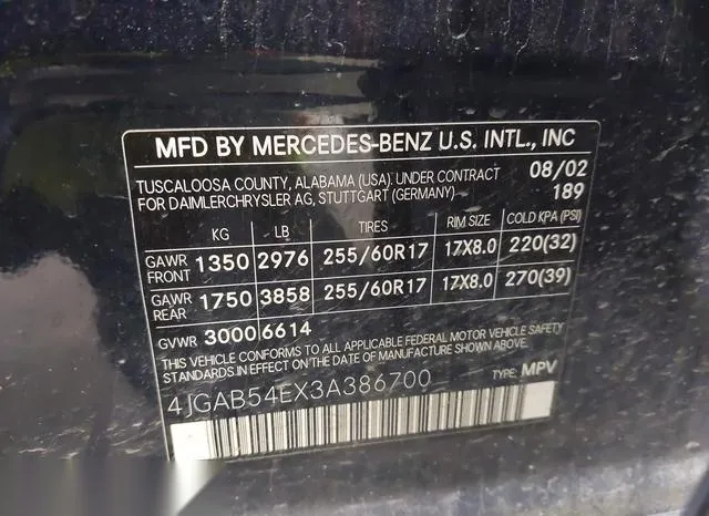 4JGAB54EX3A386700 2003 2003 Mercedes-Benz ML 320 9