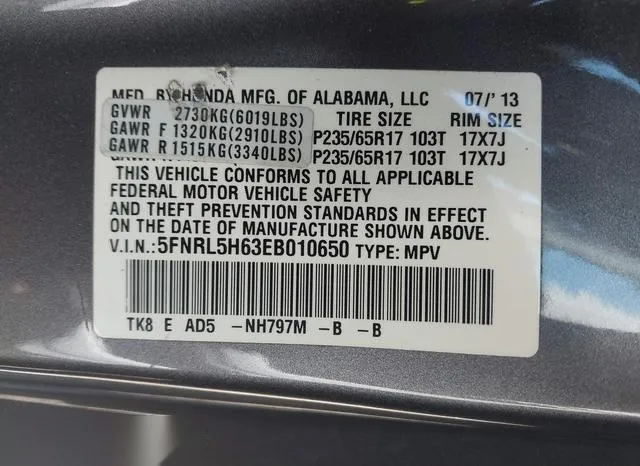 5FNRL5H63EB010650 2014 2014 Honda Odyssey- Ex-L 9