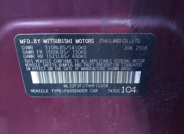 ML32F3FJ7HHF10308 2017 2017 Mitsubishi Mirage- G4 ES 9