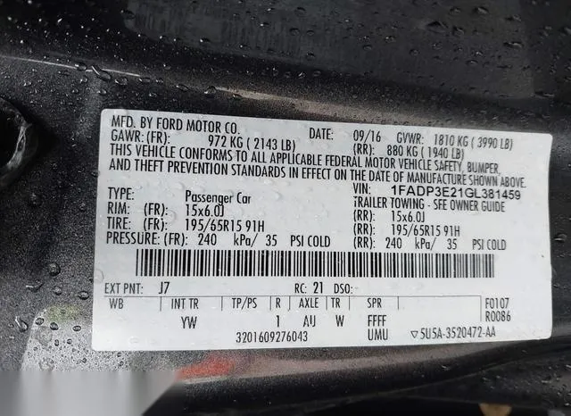 1FADP3E21GL381459 2016 2016 Ford Focus- S 9