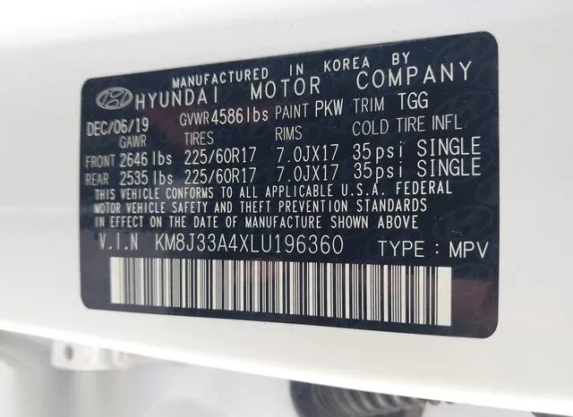 KM8J33A4XLU196360 2020 2020 Hyundai Tucson- Value 9