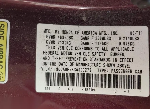 19UUA8F58CA003275 2012 2012 Acura TL- 3-5 9