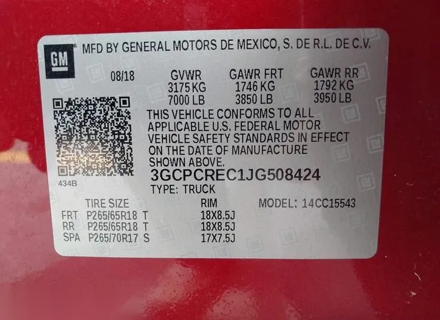 3GCPCREC1JG508424 2018 2018 Chevrolet Silverado 1500- 1LT 9