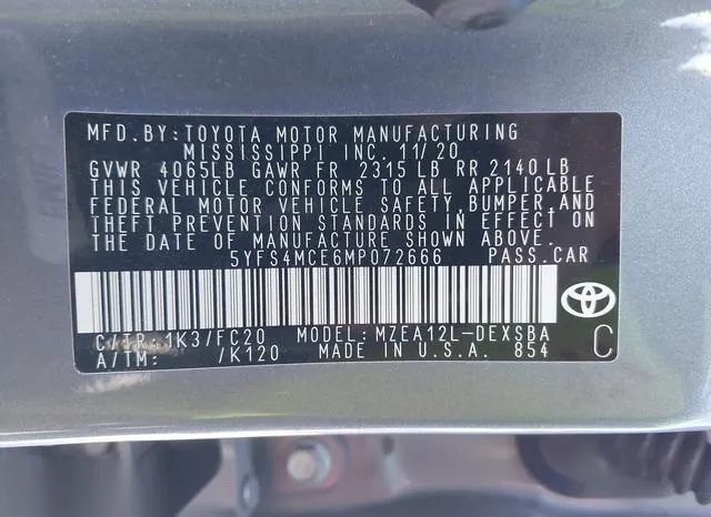 5YFS4MCE6MP072666 2021 2021 Toyota Corolla- SE 9