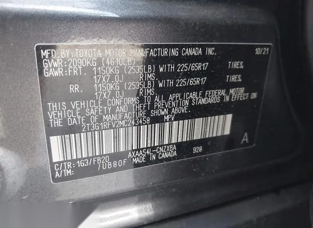 2T3G1RFV2MC243458 2021 2021 Toyota RAV4- LE 9