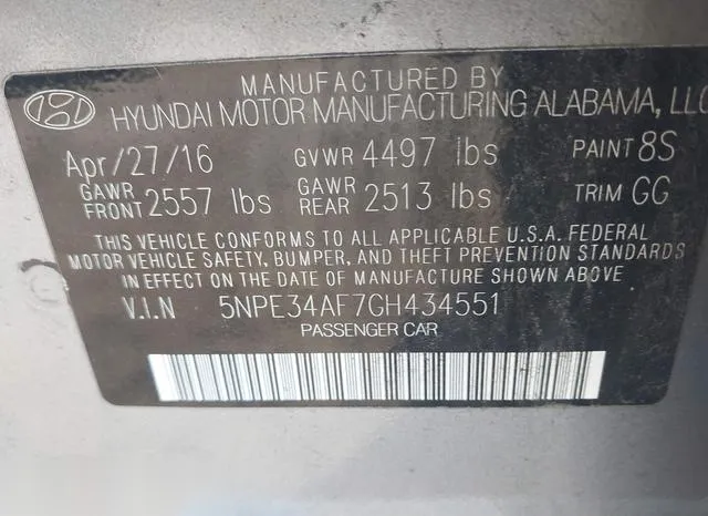 5NPE34AF7GH434551 2016 2016 Hyundai Sonata- Sport 9