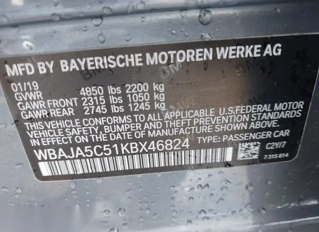 WBAJA5C51KBX46824 2019 2019 BMW 5 Series- 530I 9