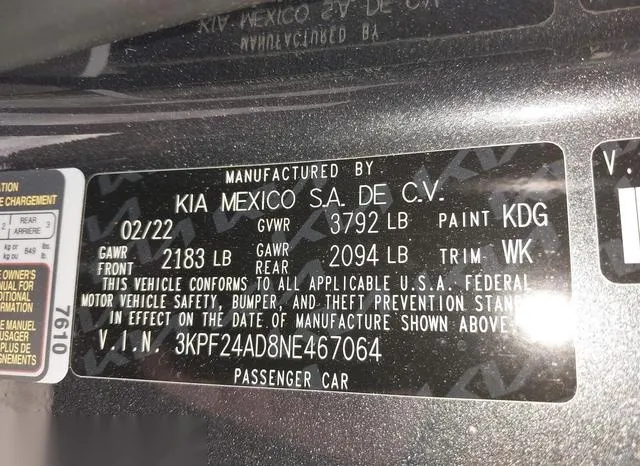 3KPF24AD8NE467064 2022 2022 KIA Forte- Lxs 9