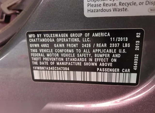 1VWBN7A34EC047384 2014 2014 Volkswagen Passat- 2-0L Tdi Se 9