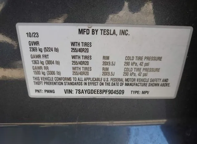 7SAYGDEE8PF904509 2023 2023 Tesla Model Y- Awd/Long Range D 9