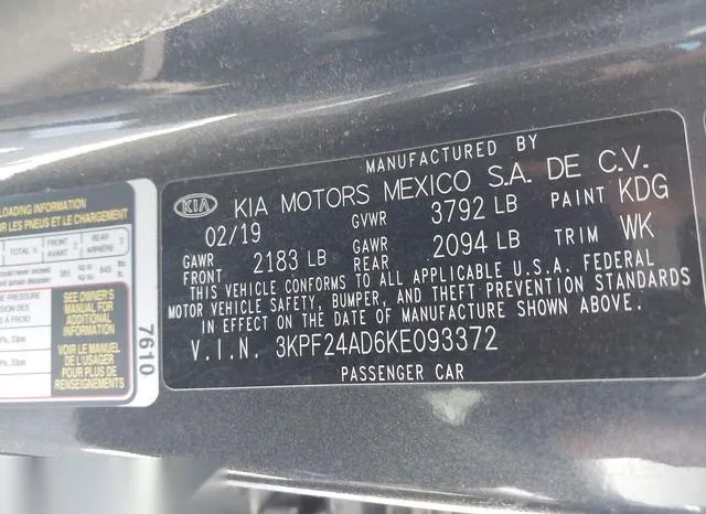 3KPF24AD6KE093372 2019 2019 KIA Forte- Lxs 9