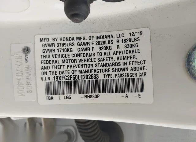 19XFC2F60LE202633 2020 2020 Honda Civic- LX 9